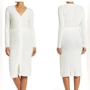 Stitchdrop Belted Pullover Midi Sweater Dress Tied To You Cloud Ivory Sz M NEW